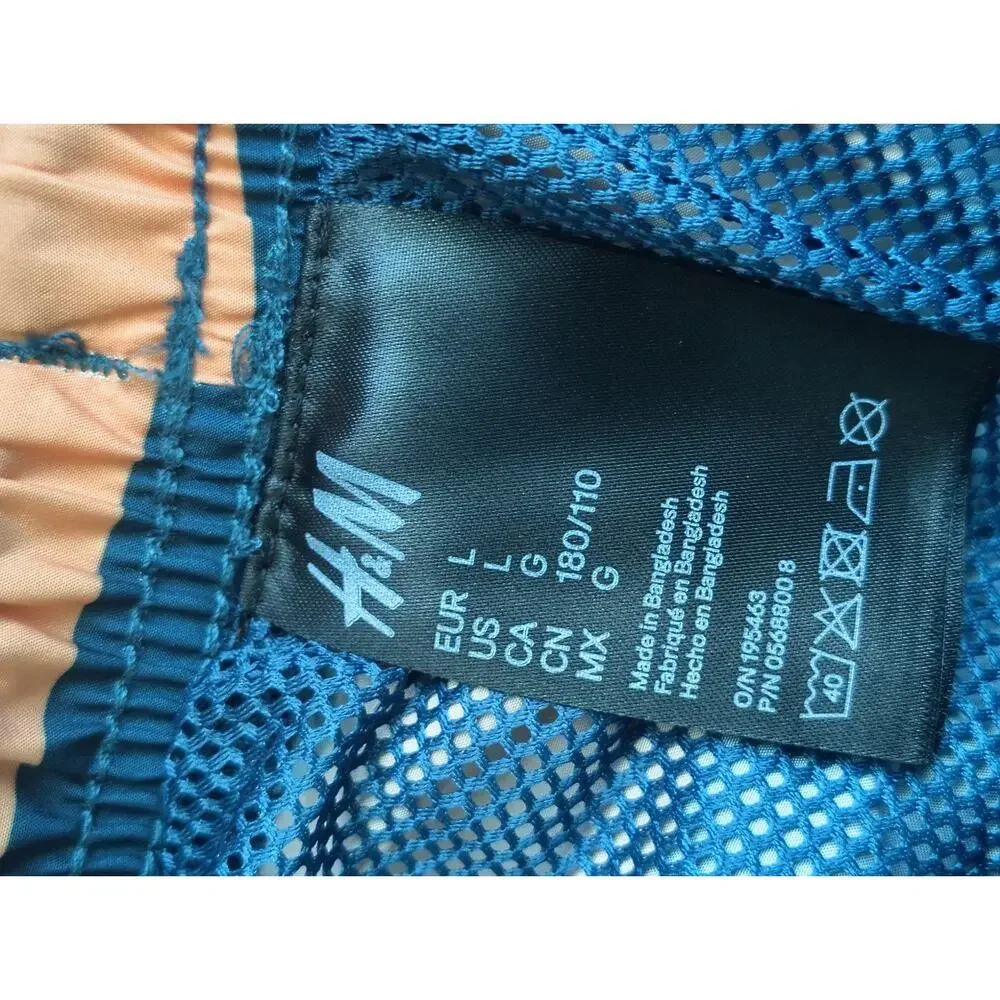 H&M Men’s Swim Trunks Striped Peach Tan Navy Elastic Waist Beach Shorts